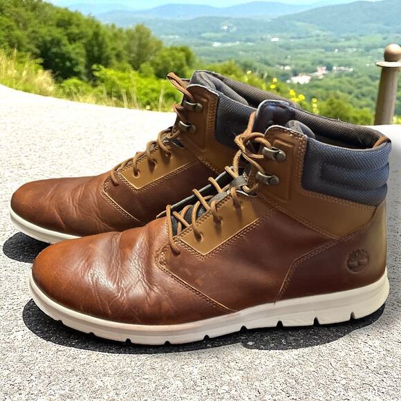 Men's Sz 12 TIMBERLAND Graydon Brown Leather Sneaker Boot Excellent Condition - Picture 1 of 13